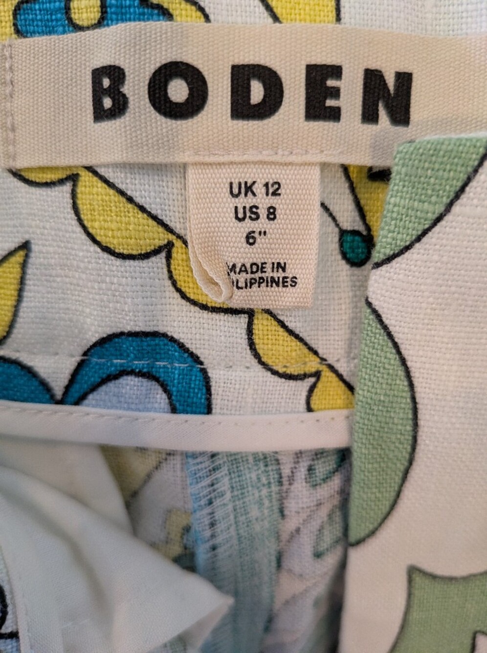 Boden Westbourne Linen Shorts Emerald Foliage Paisley Floral Resortwear Size 8 - Picture 12 of 13